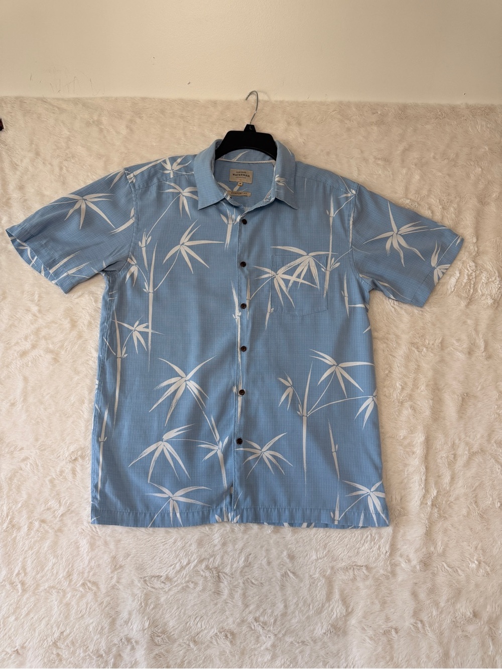 Quiksilver Waterman Bamboo Leaf Hawaiian Shirt M Blue Modal